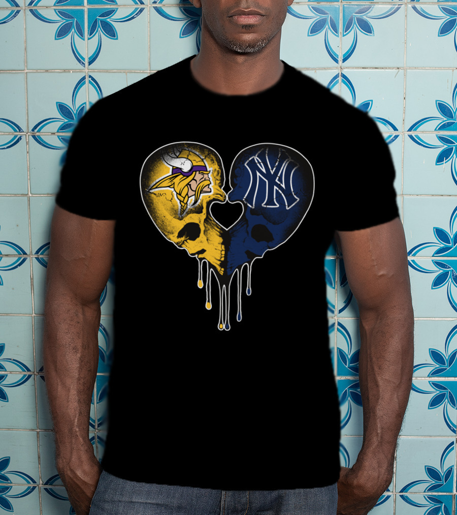 Vikings Yankees Skull Heart Love T-Shirt