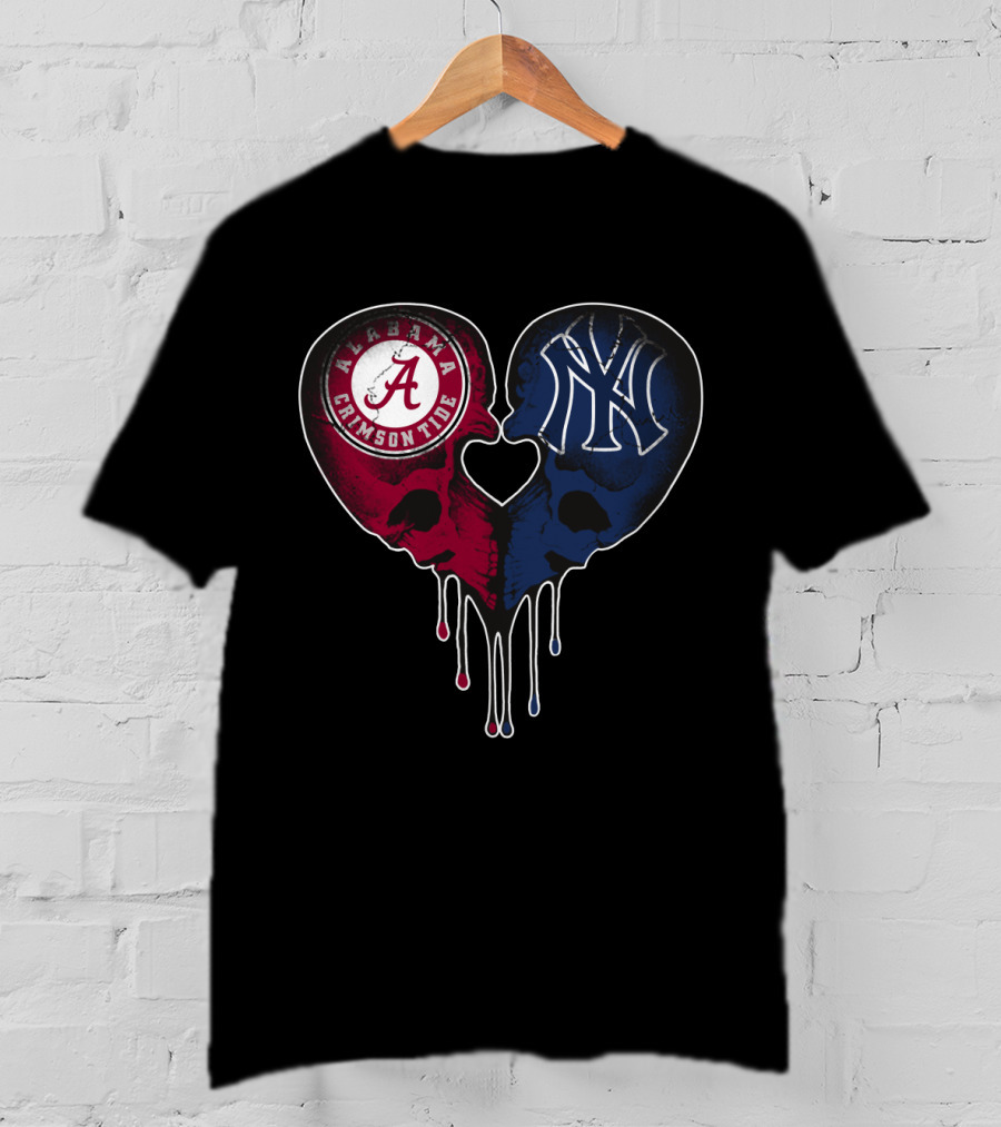 Alabama Crimson Tide Yankees Skull Heart T-Shirt