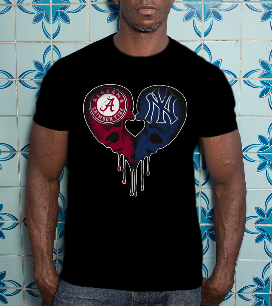 Alabama Crimson Tide Yankees Skull Heart T-Shirt