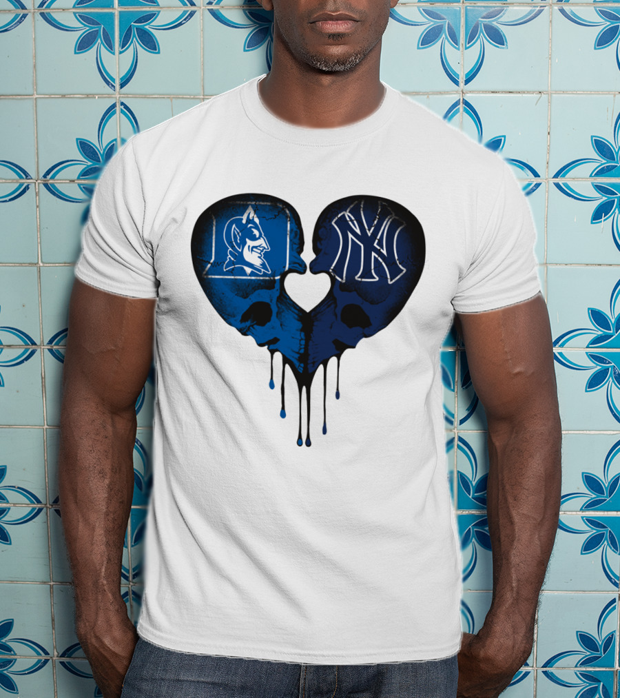 Duke Yankees Skull Heart Dripping Blue T-Shirt