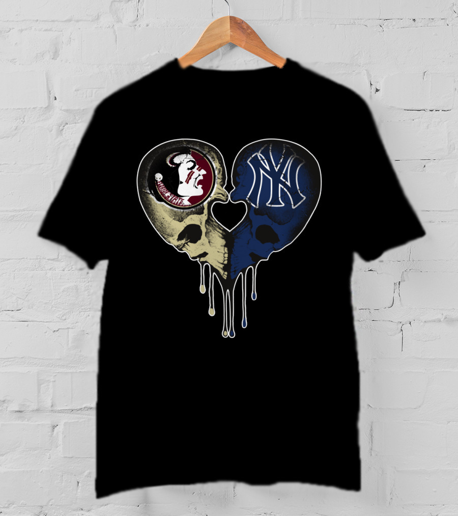 Seminoles Yankees Heart-Shaped Skull Drip T-Shirt