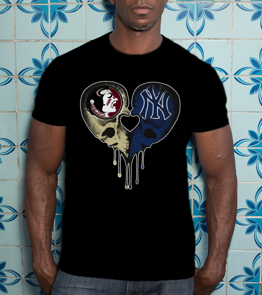 Seminoles Yankees Heart-Shaped Skull Drip T-Shirt