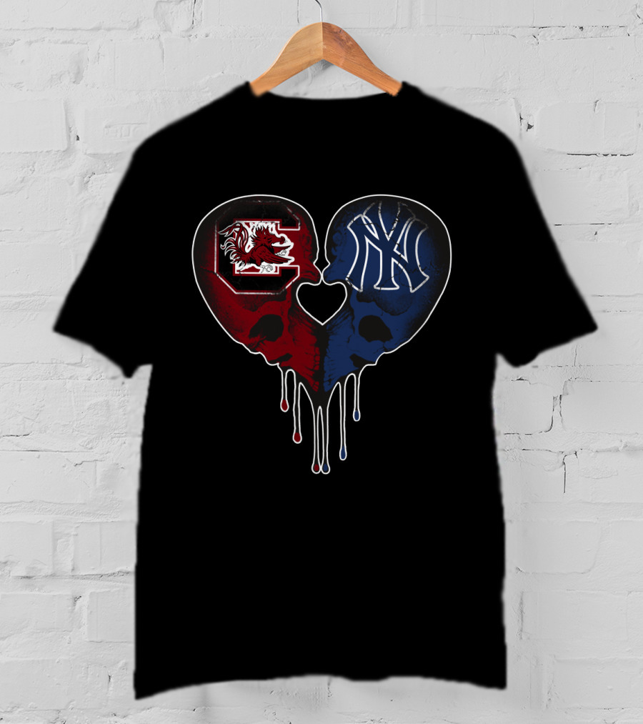 Gamecocks Yankees Skull Heart Fusion T-Shirt