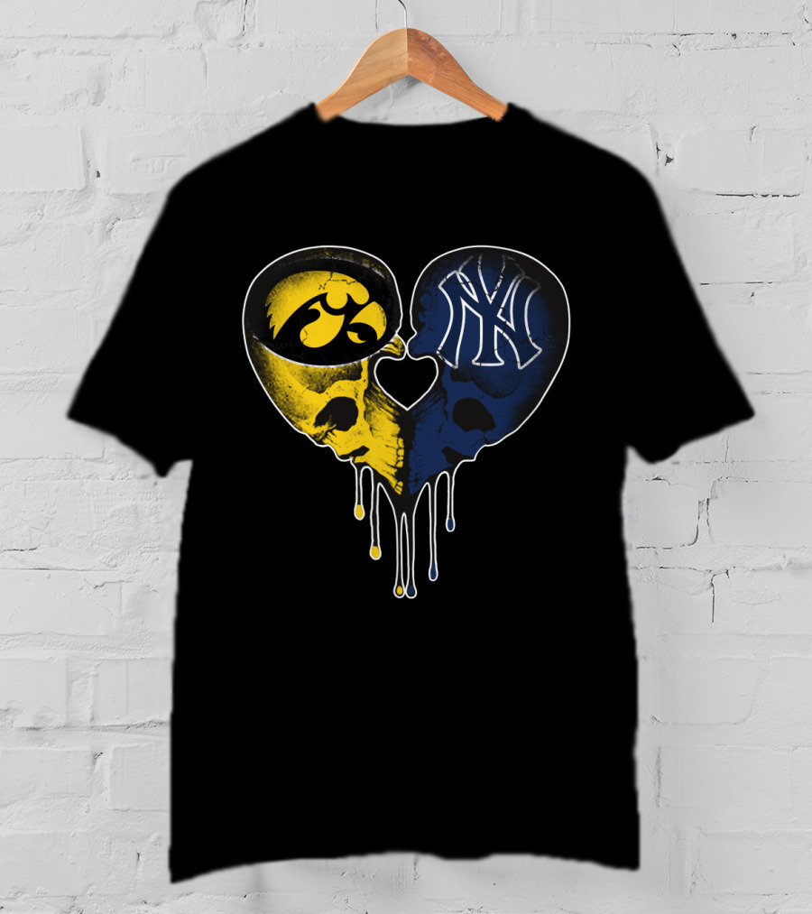 Hawkeyes Yankees Skull Heart Fusion T-Shirt