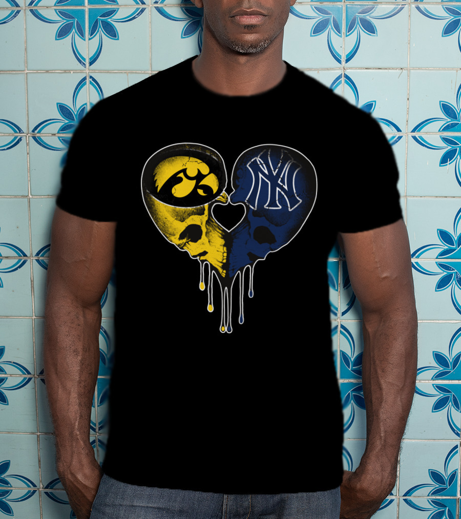 Hawkeyes Yankees Skull Heart Fusion T-Shirt