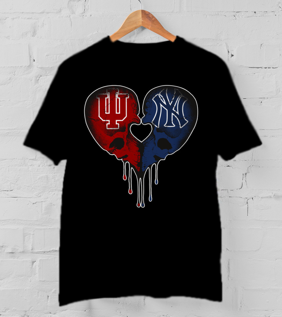 Yankees Hoosiers Skull Heart Dripping Love T-Shirt