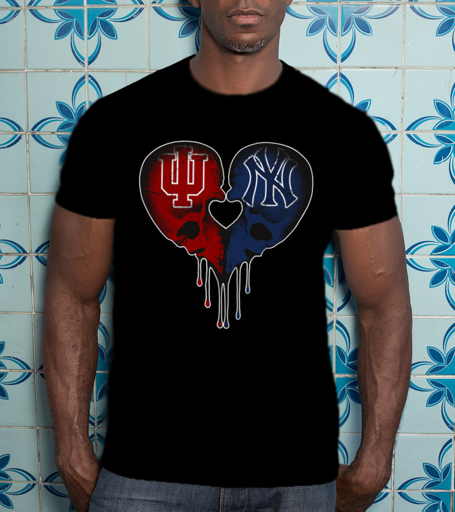 Yankees Hoosiers Skull Heart Dripping Love T-Shirt