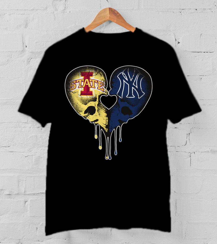 Yankees Iowa State Split Skull Heart Love T-Shirt
