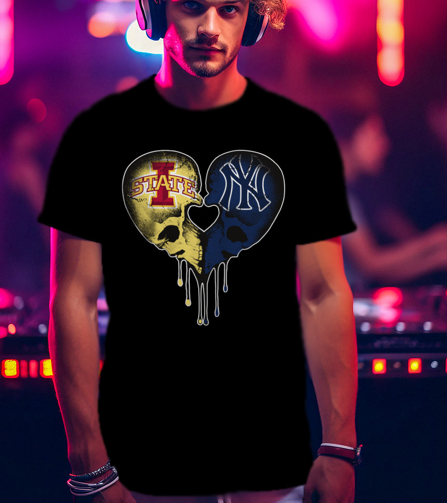 Yankees Iowa State Split Skull Heart Love T-Shirt