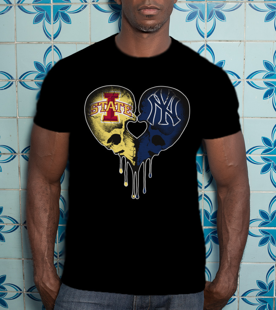 Yankees Iowa State Split Skull Heart Love T-Shirt