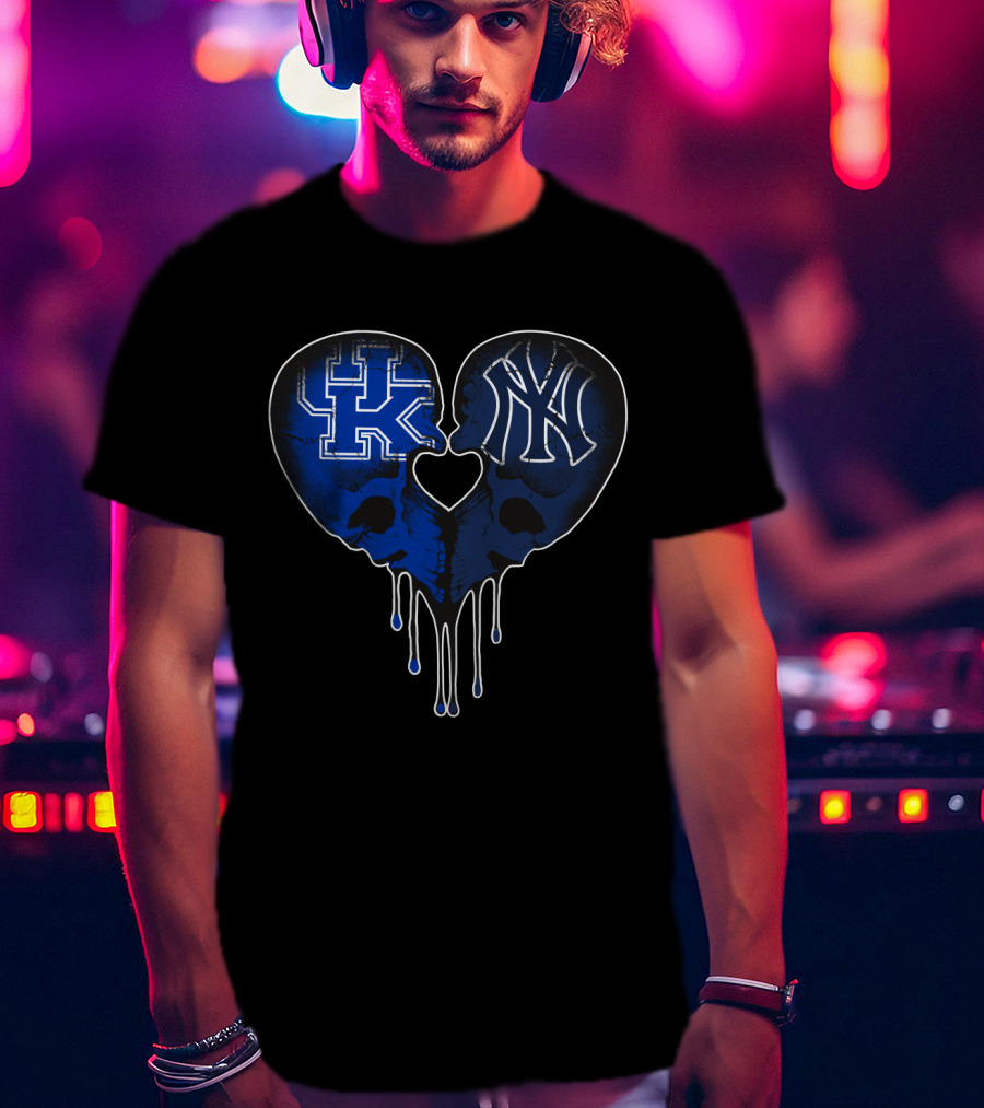 Kentucky Wildcats Yankees Skull Heart Fusion T-Shirt