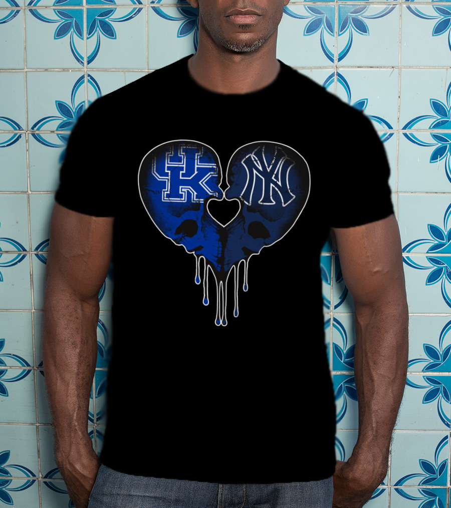 Kentucky Wildcats Yankees Skull Heart Fusion T-Shirt