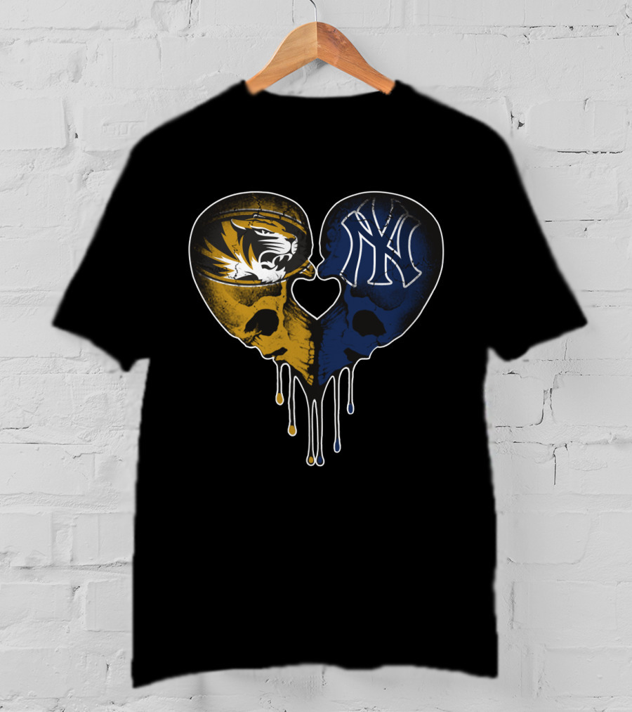 Yankees Missouri Tigers Skull Heart Fan T-Shirt