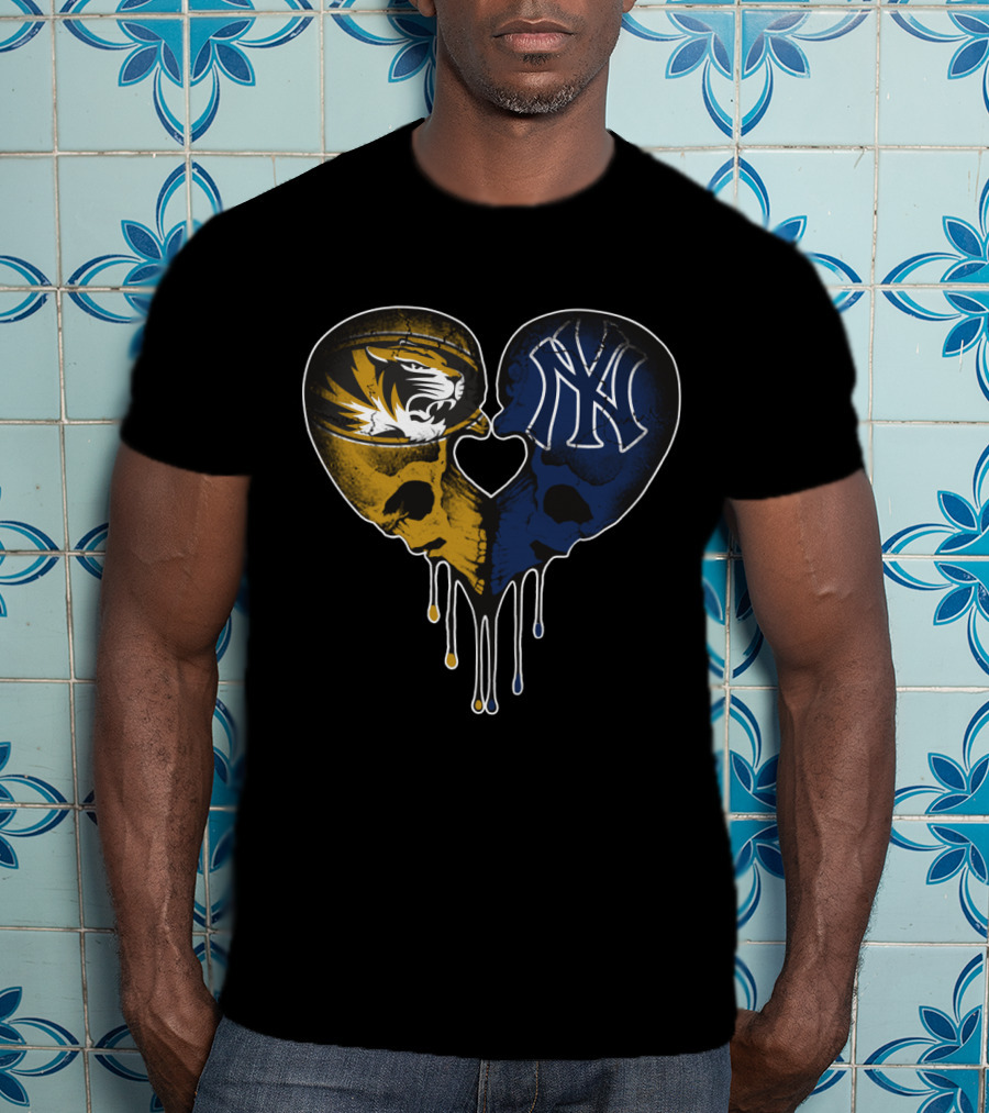 Yankees Missouri Tigers Skull Heart Fan T-Shirt