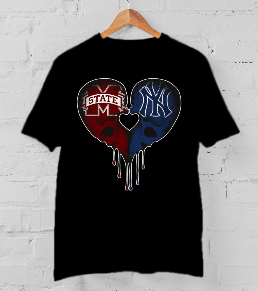 Yankees MS State Heart Skull Love T-Shirt