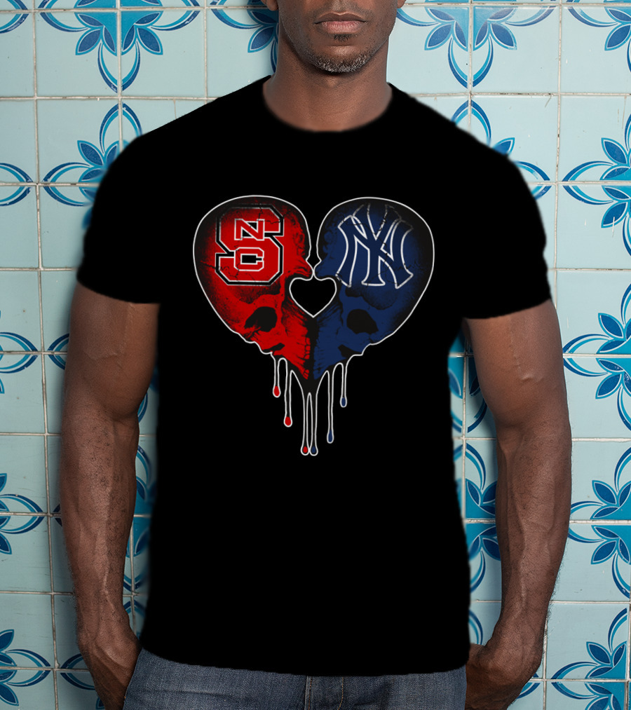 Yankees NC State Dripping Skull Heart Love T-Shirt