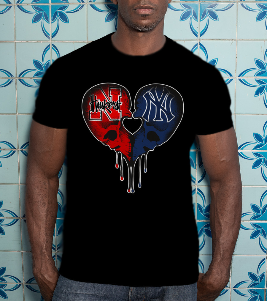 Huskers Yankees Skull Heart T-Shirt