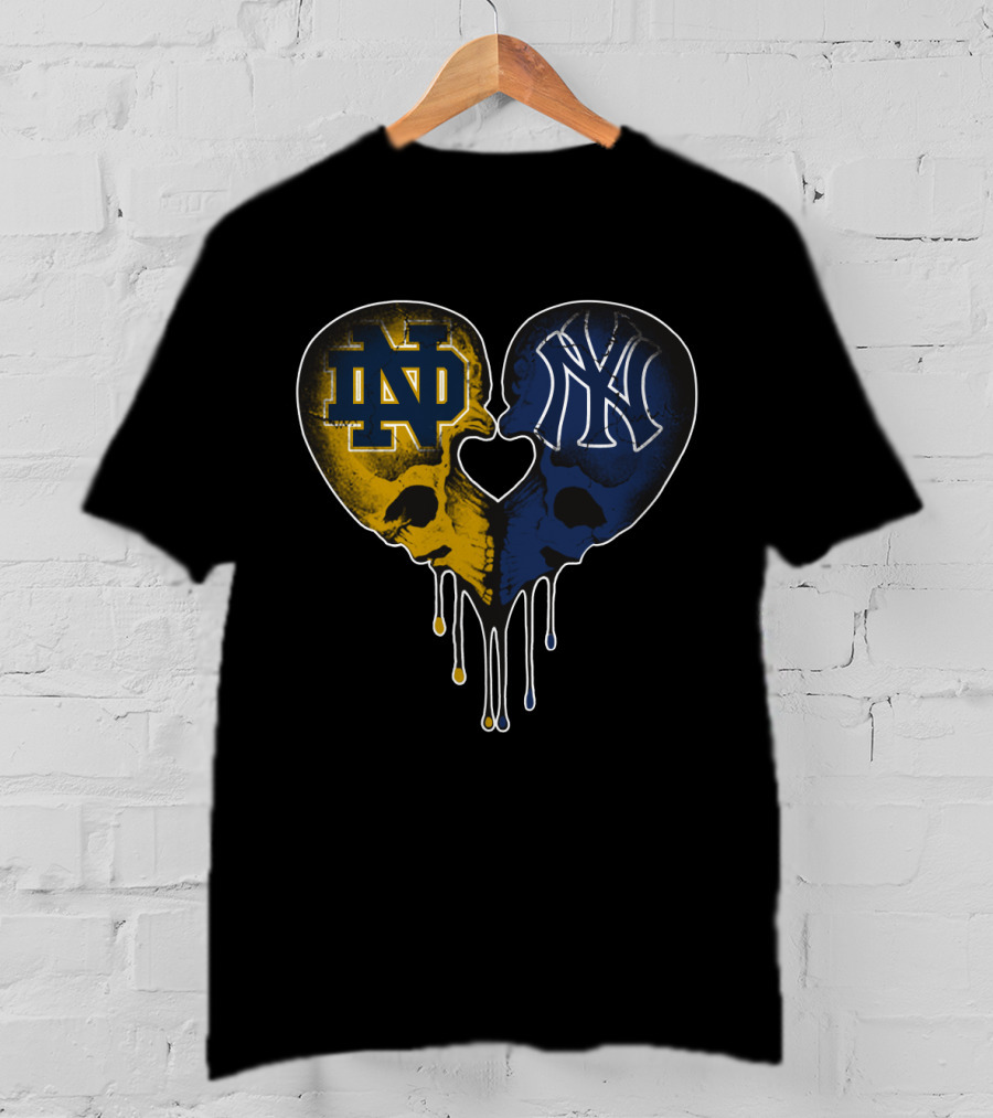 Notre Dame Yankees Dripping Skull Heart Love T-Shirt
