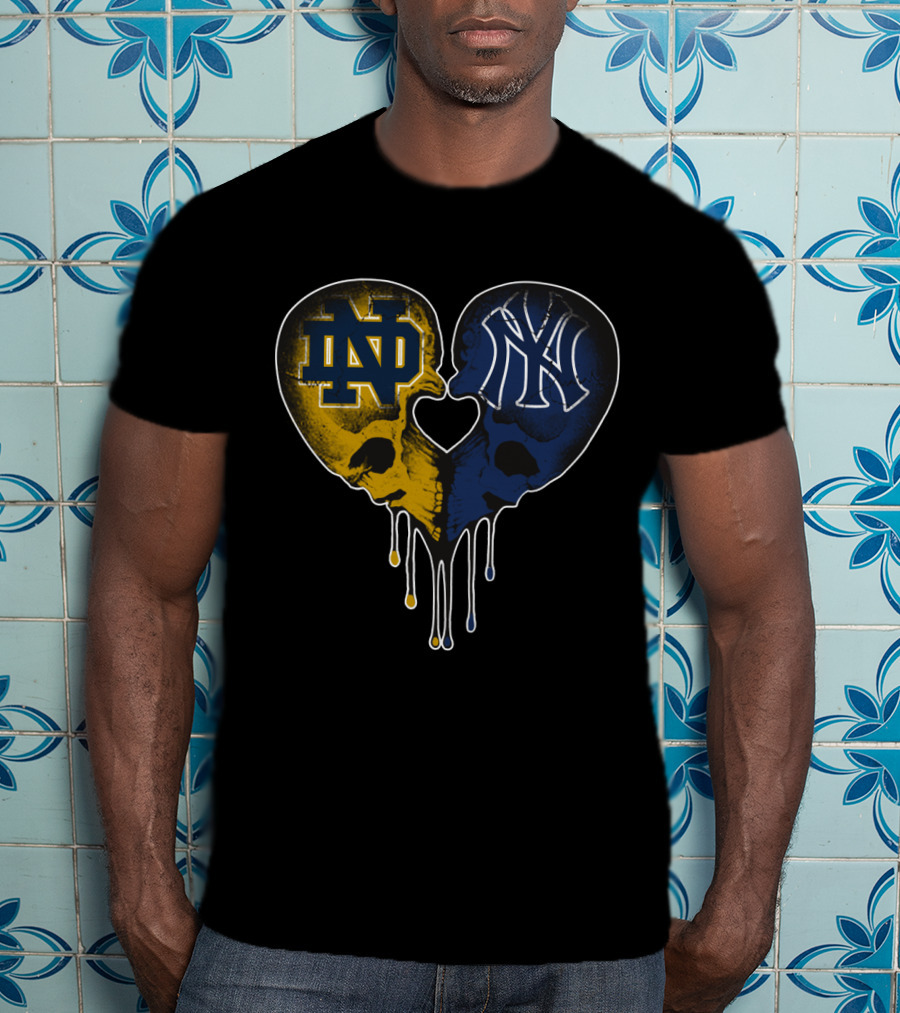 Notre Dame Yankees Dripping Skull Heart Love T-Shirt