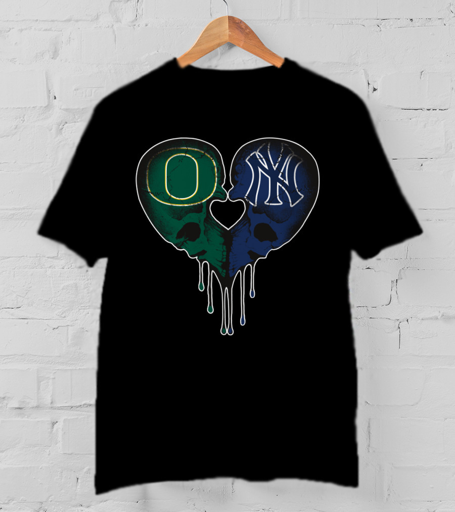 Oregon Ducks Yankees Skull Heart Fusion T-Shirt