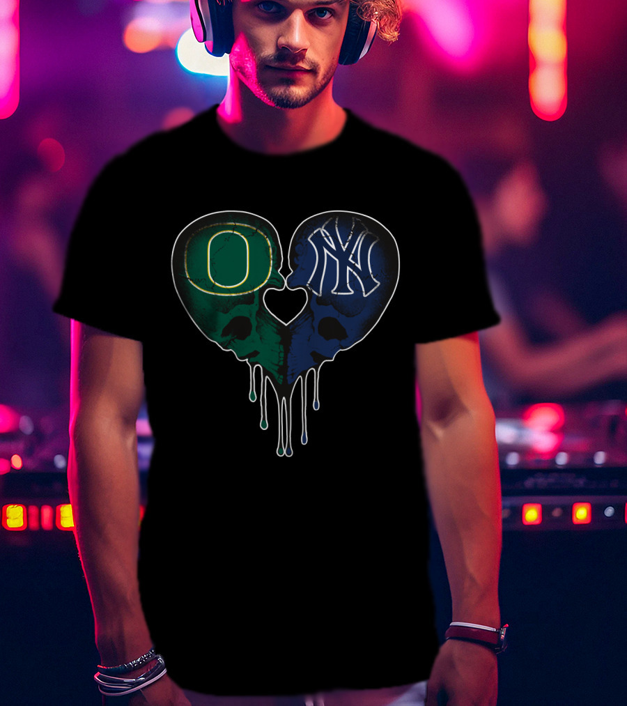 Oregon Ducks Yankees Skull Heart Fusion T-Shirt