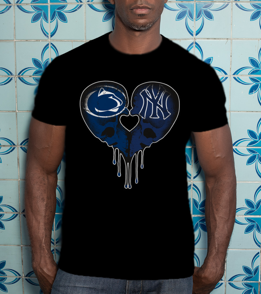 Yankees Penn State Dripping Skull Heart Love T-Shirt
