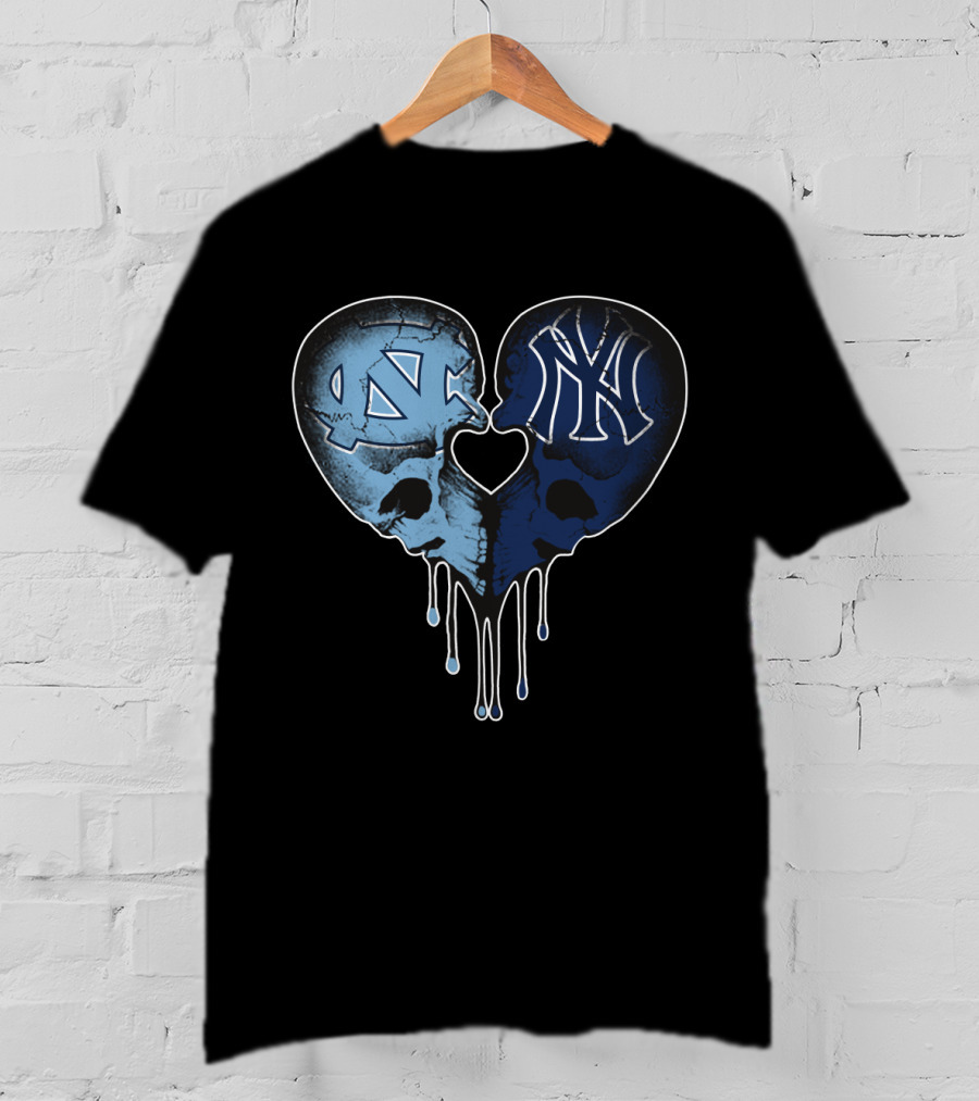 Yankees Tar Heels Skull Heart Drip T-Shirt