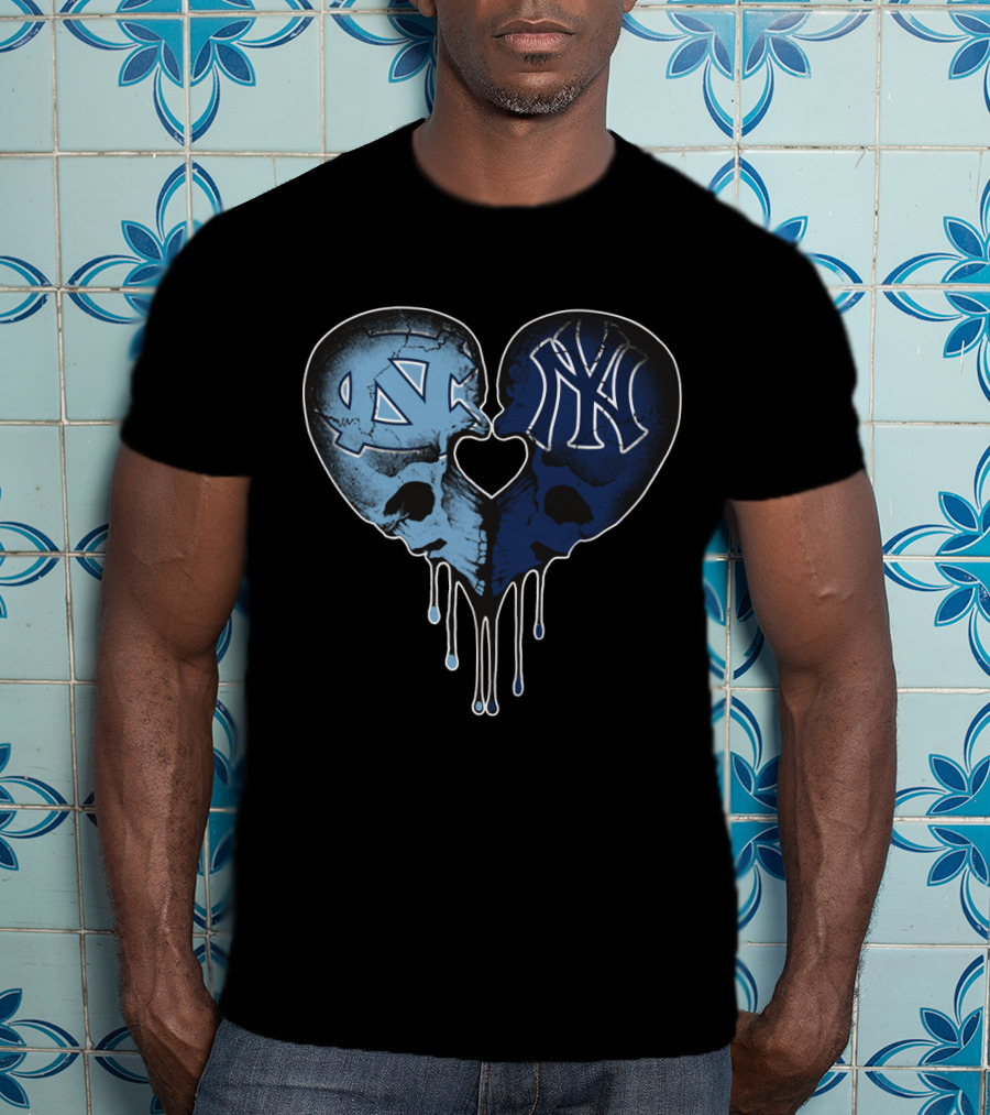 Yankees Tar Heels Skull Heart Drip T-Shirt