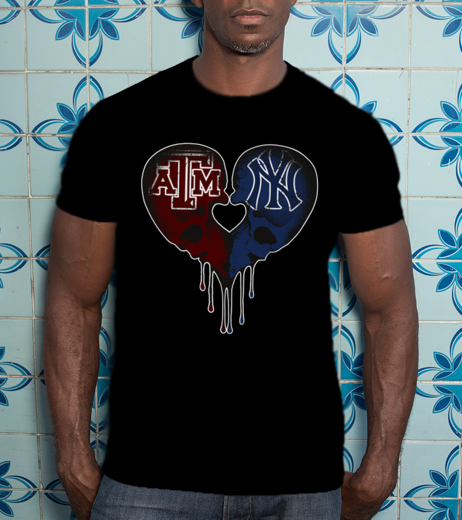 Texas A&M Aggies Yankees Skull Heart T-Shirt