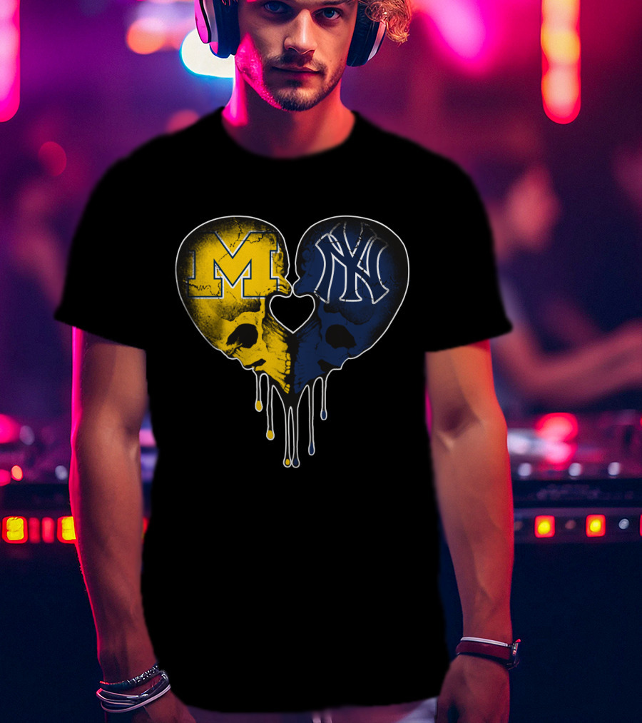 Michigan Yankees Skull Heart Love T-Shirt