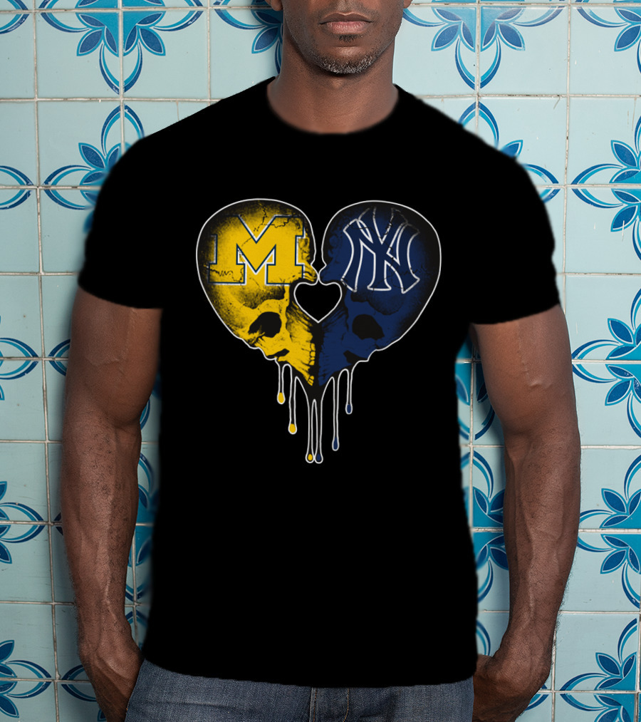 Michigan Yankees Skull Heart Love T-Shirt