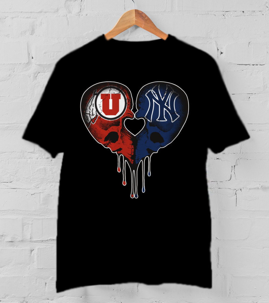 Utah Utes New York Yankees Skull Heart Love T-Shirt