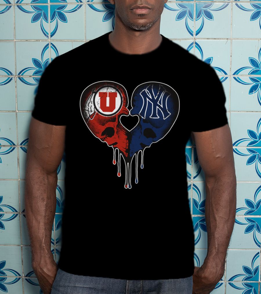 Utah Utes New York Yankees Skull Heart Love T-Shirt