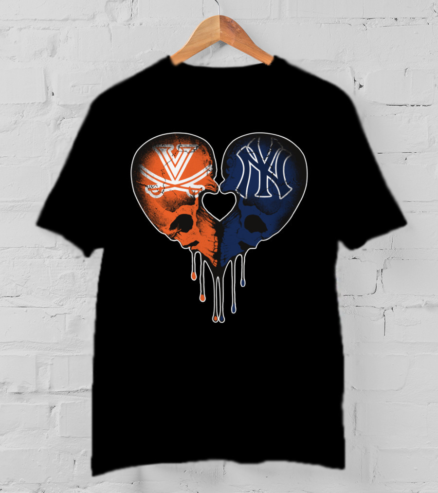 Yankees Cavaliers Skull Heart Fusion T-Shirt
