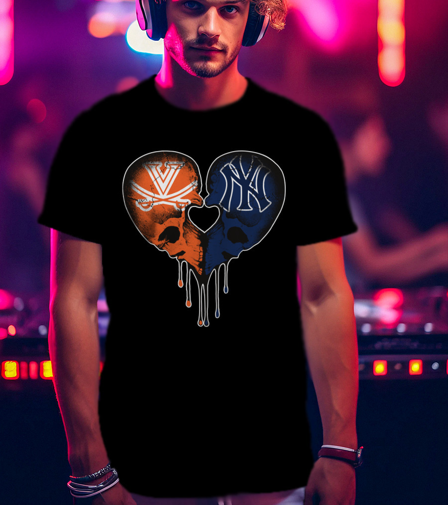 Yankees Cavaliers Skull Heart Fusion T-Shirt