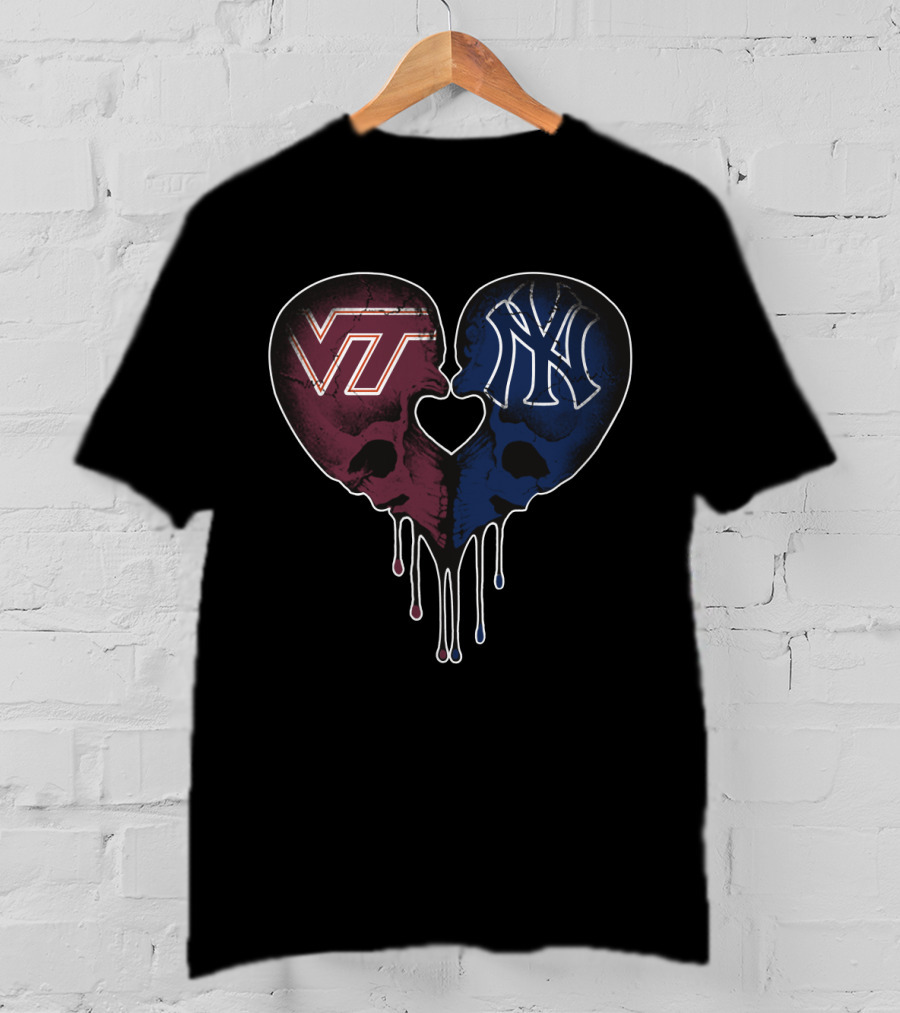 Yankees Virginia Tech VT NY Skull Heart T-Shirt