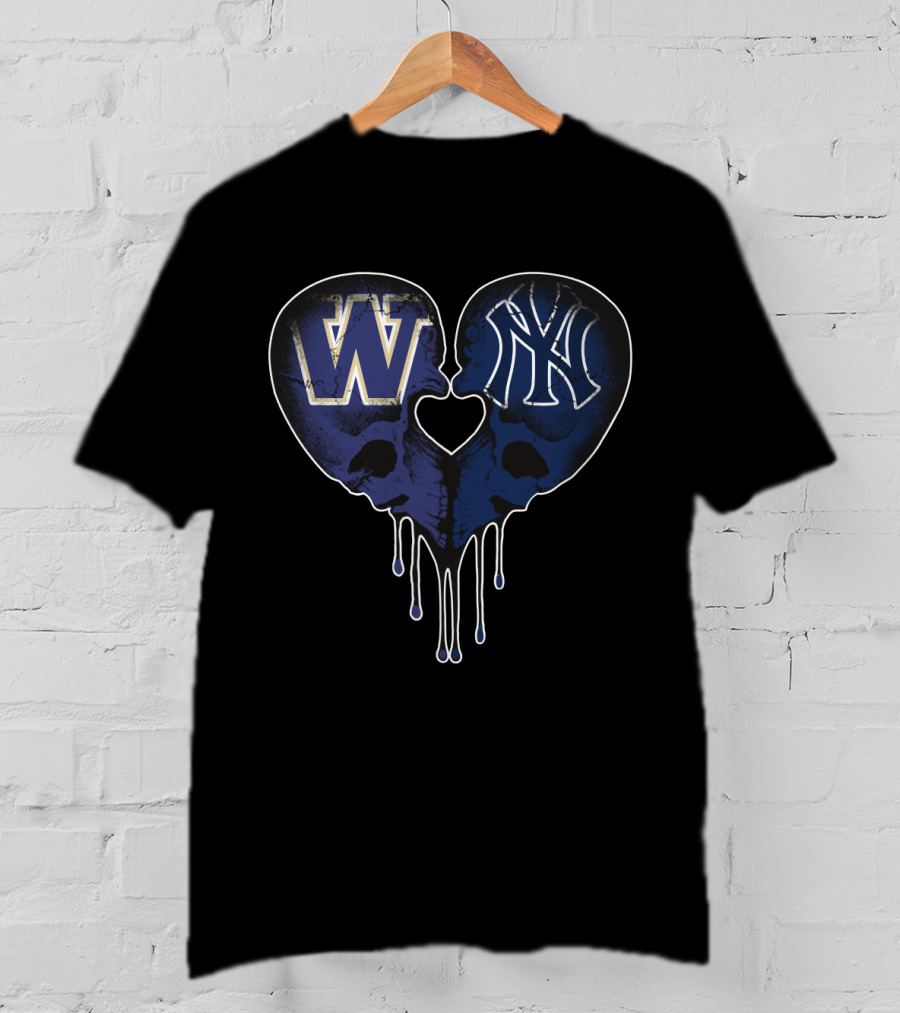 Yankees Huskies Skull Heart W NY T-Shirt