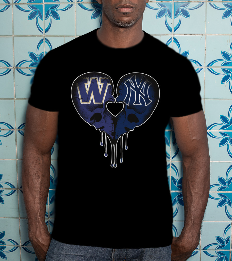 Yankees Huskies Skull Heart W NY T-Shirt