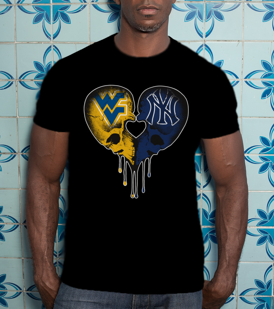 West Virginia Yankees Skull Heart WVU NY Logo Fusion Love T-Shirt