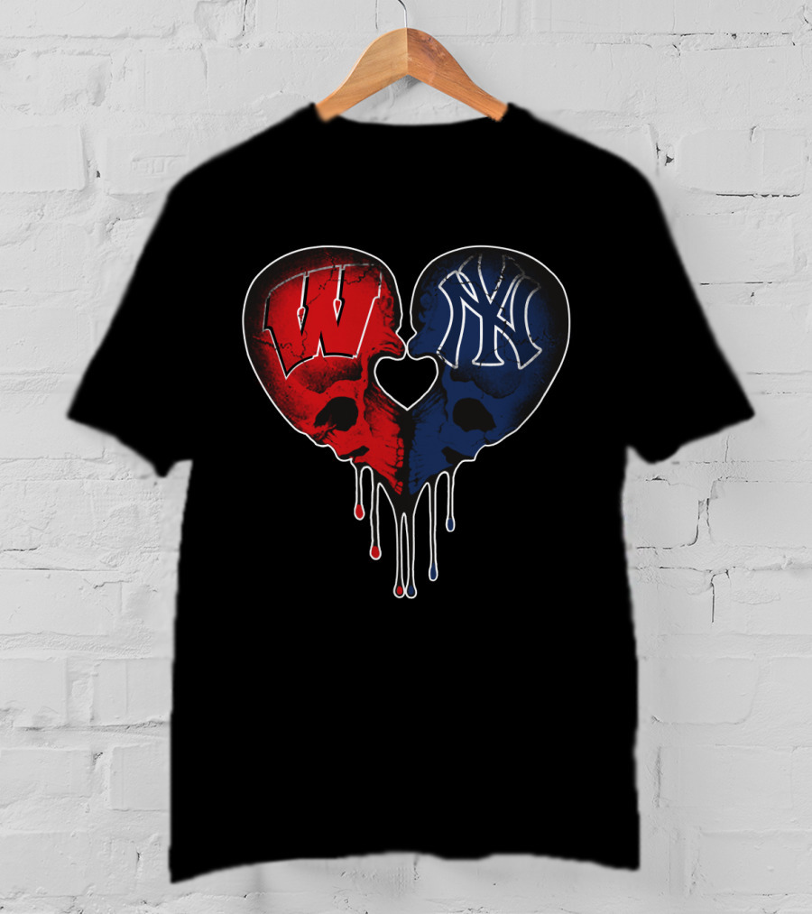Yankees Wisconsin Badgers Heart Skull Love T-Shirt