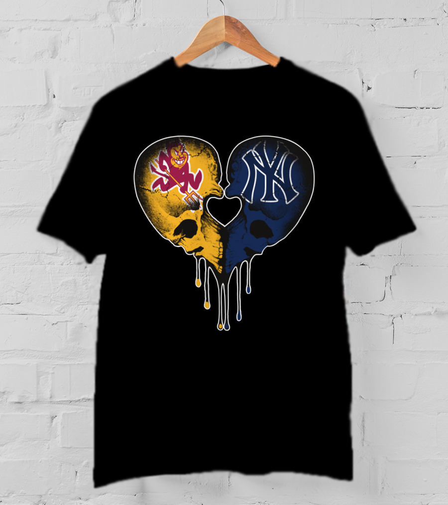 ASU Sun Devils Yankees Dripping Skull Heart T-Shirt