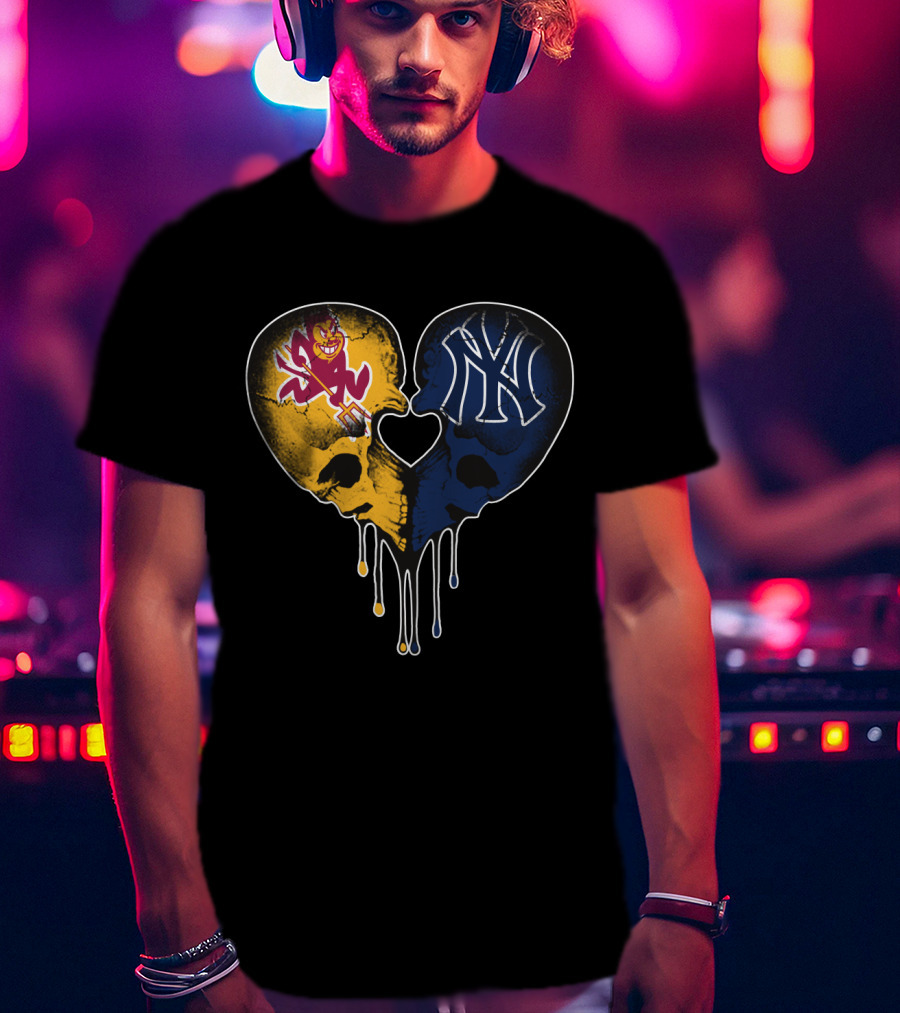 ASU Sun Devils Yankees Dripping Skull Heart T-Shirt