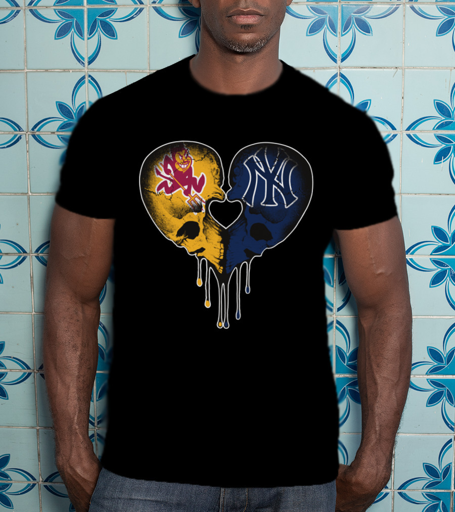ASU Sun Devils Yankees Dripping Skull Heart T-Shirt