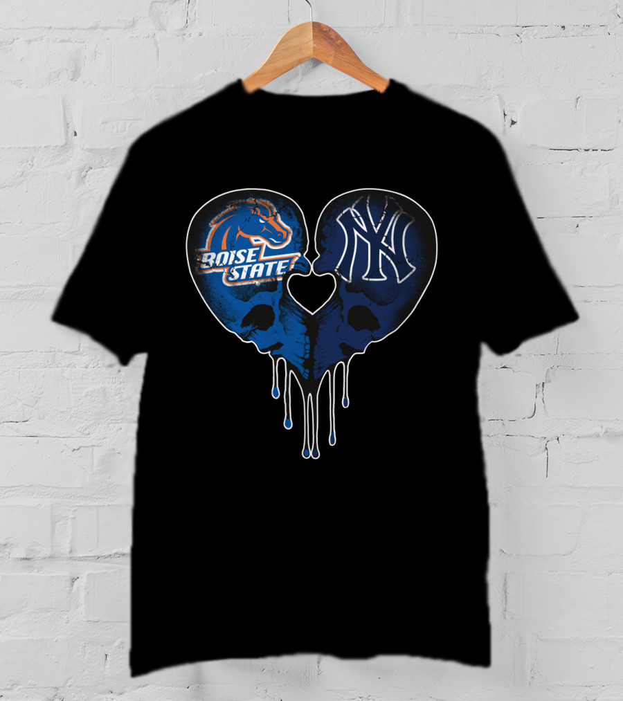 Boise State Broncos New York Yankees Dripping Heart Logo Fusion T-Shirt