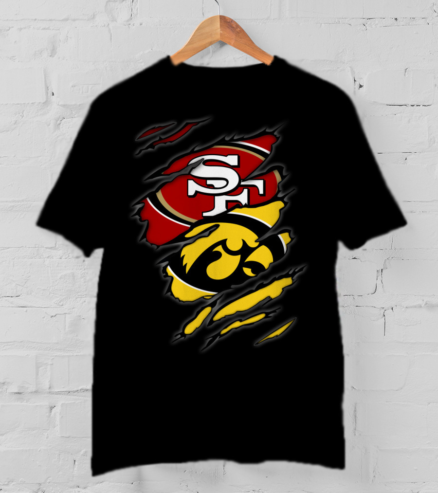 Sf 49ers Iowa Hawkeyes Torn Logo Collaboration T-Shirt