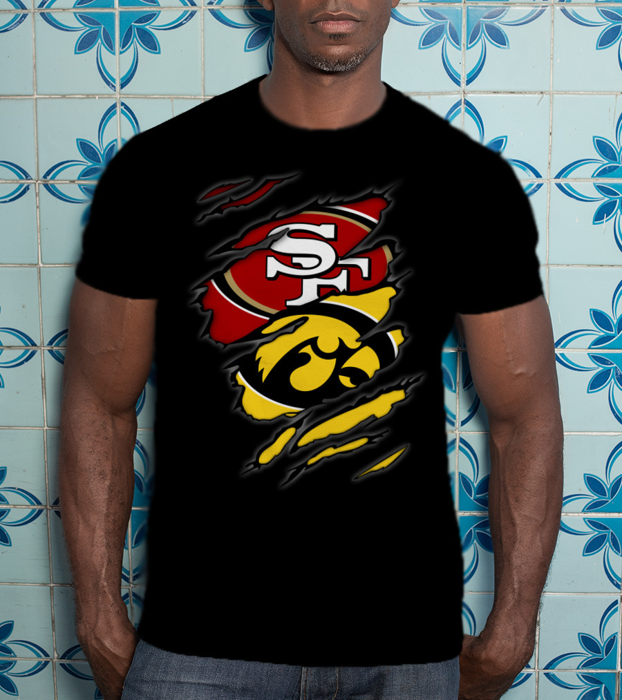 Sf 49ers Iowa Hawkeyes Torn Logo Collaboration T-Shirt
