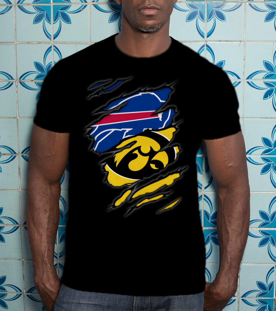 Buffalo Bills And Iowa Hawkeyes Ripped T-Shirt