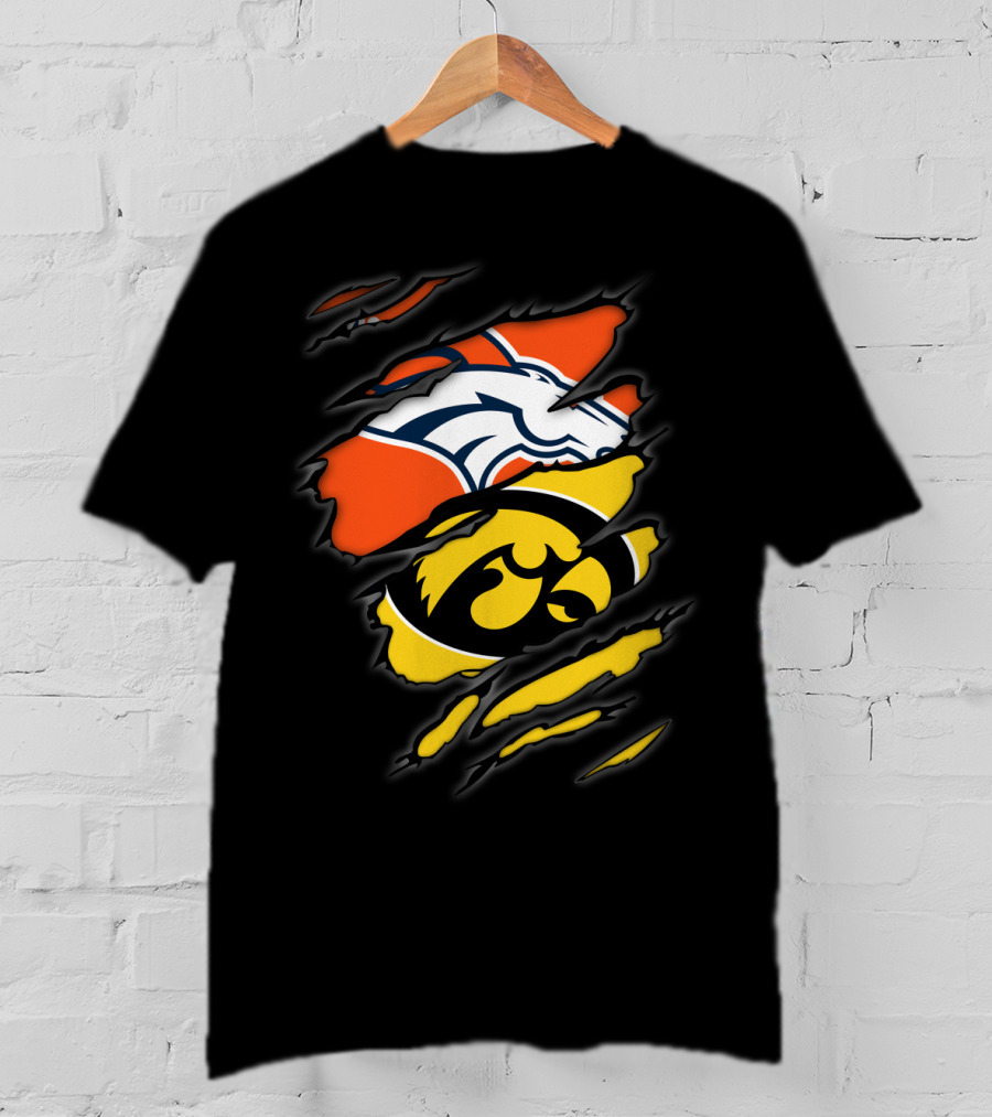 Denver Broncos Iowa Hawkeyes Sports Fan Dual Team T-Shirt