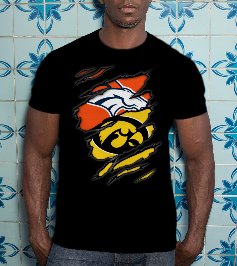 Denver Broncos Iowa Hawkeyes Sports Fan Dual Team T-Shirt