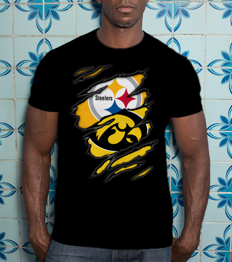Steelers Iowa Hawkeyes Torn Symbol Fusion T-Shirt